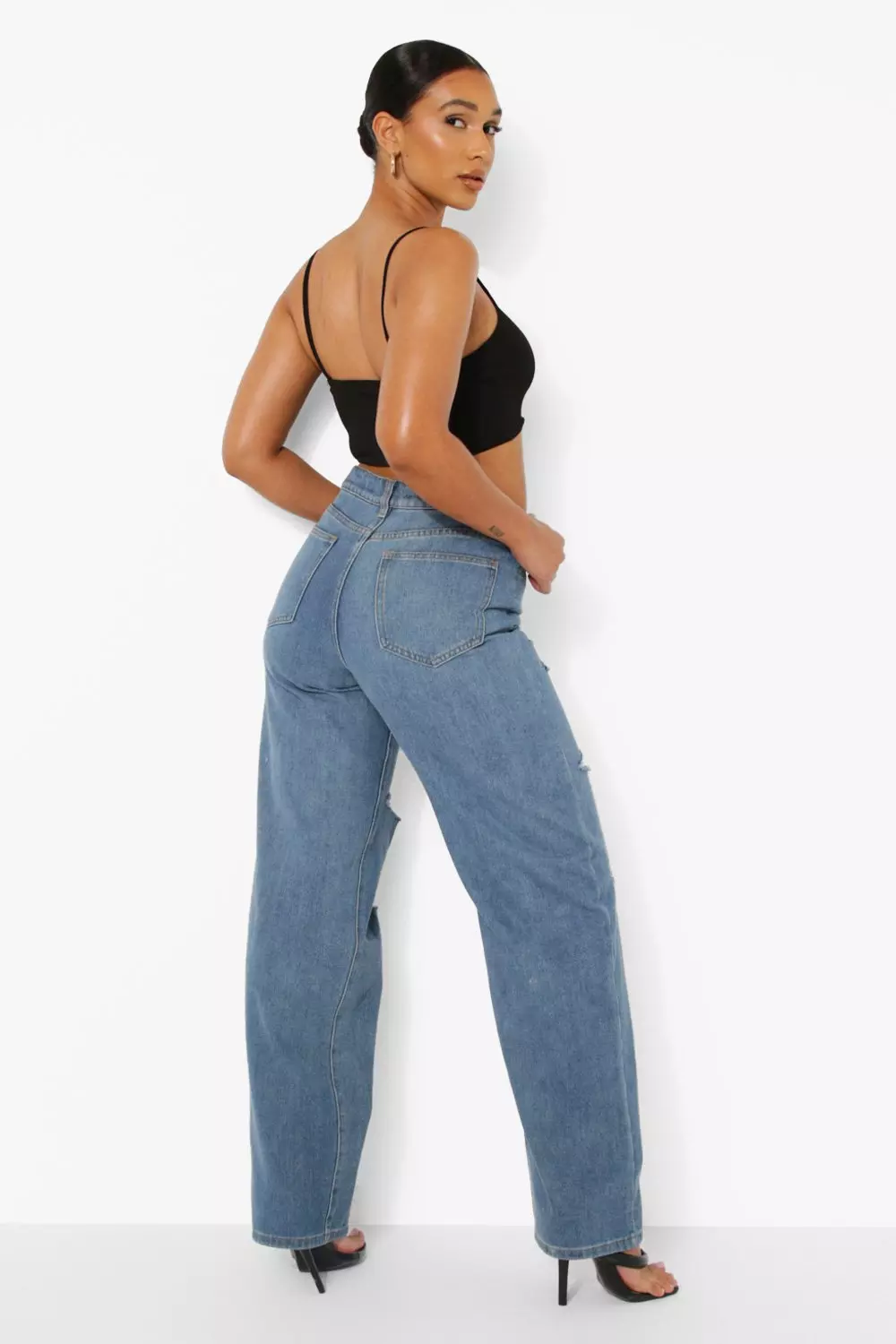 Tall ripped best sale boyfriend jeans boohoo